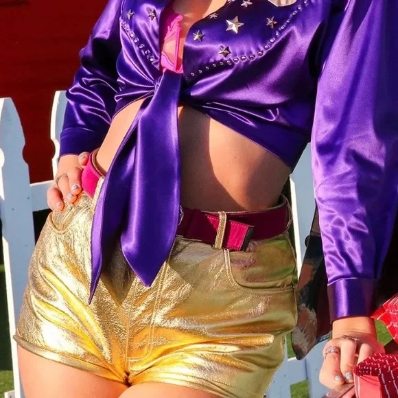 Metallic Gold Leather Shorts